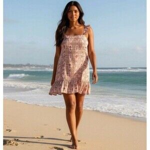 Agua Bendita X Target Dainty Floral Tile Pink Flutter Sleeve Mini Dress Size S